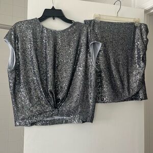 LOFT gunmetal silver sequin set petite